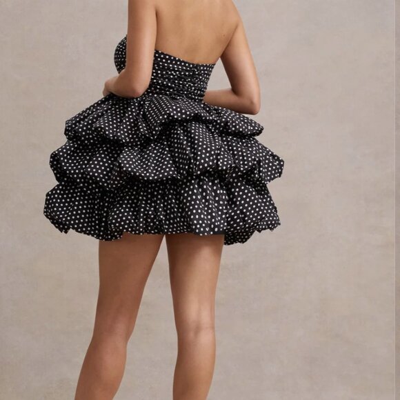 Club L London Pepper Black Polka Dot Strapless Ruffled Mini Dress Size 6 - Picture 5 of 13